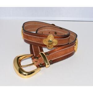 STREET AHEAD Gold Tone Concho Suede & Leather Designer Belt 37"